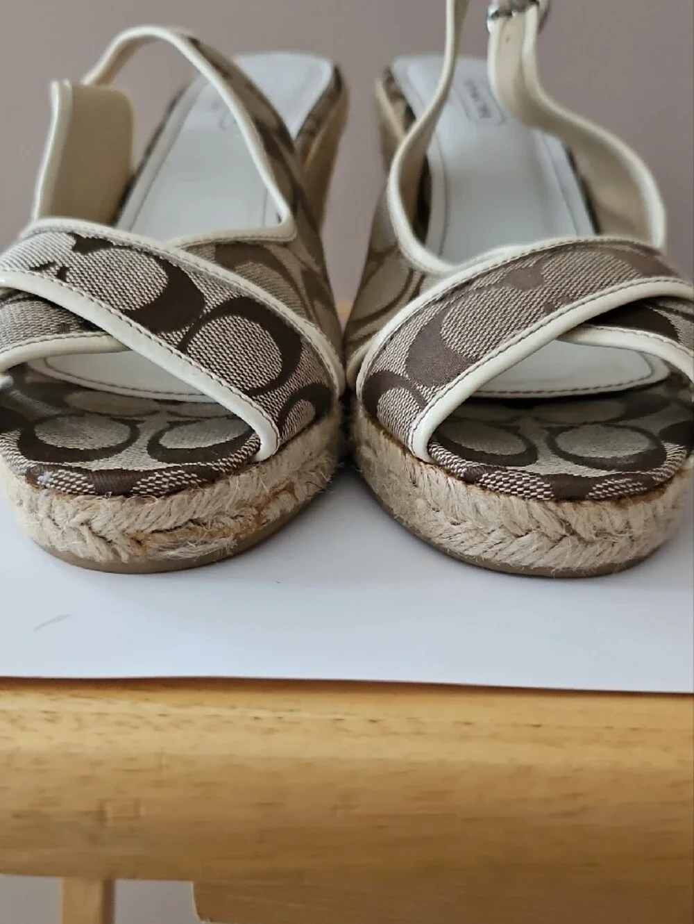 Coach Beige Canvas Kara Espadrille Slingback Wedges 10B Signature